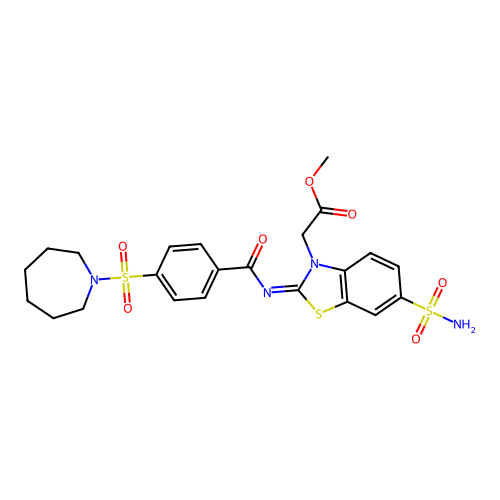(Z)-methyl 2-(2-((4-(azepan-1-ylsulfonyl)benzoyl)imino)-6-sulfamoylbenzo[d]thiazol-3(2H)-yl)acetate structure