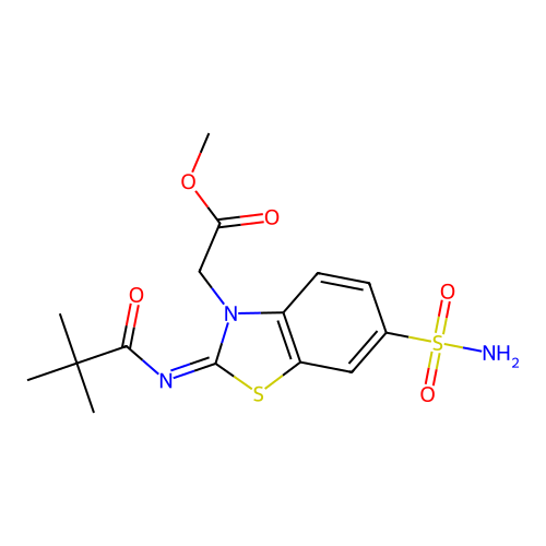(Z)-methyl 2-(2-(pivaloylimino)-6-sulfamoylbenzo[d]thiazol-3(2H)-yl)acetate structure