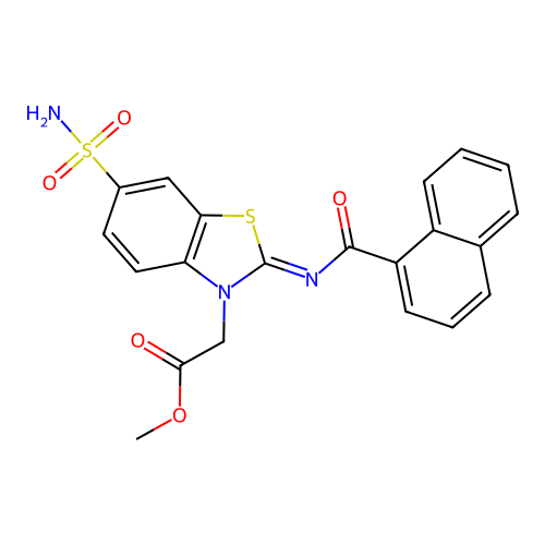 (Z)-methyl 2-(2-((1-naphthoyl)imino)-6-sulfamoylbenzo[d]thiazol-3(2H)-yl)acetate structure