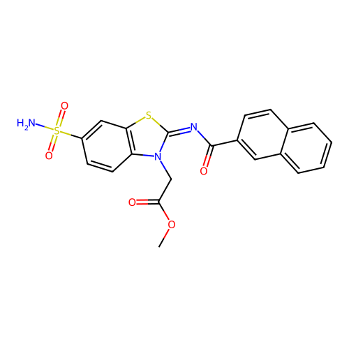 (Z)-methyl 2-(2-((2-naphthoyl)imino)-6-sulfamoylbenzo[d]thiazol-3(2H)-yl)acetate structure