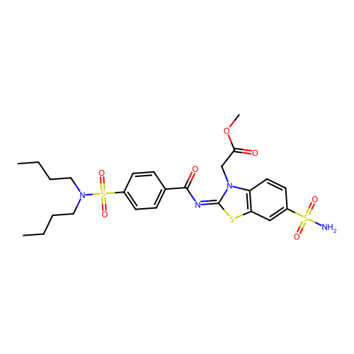 (Z)-methyl 2-(2-((4-(N,N-dibutylsulfamoyl)benzoyl)imino)-6-sulfamoylbenzo[d]thiazol-3(2H)-yl)acetate structure