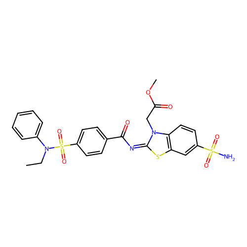 (Z)-methyl 2-(2-((4-(N-ethyl-N-phenylsulfamoyl)benzoyl)imino)-6-sulfamoylbenzo[d]thiazol-3(2H)-yl)acetate structure