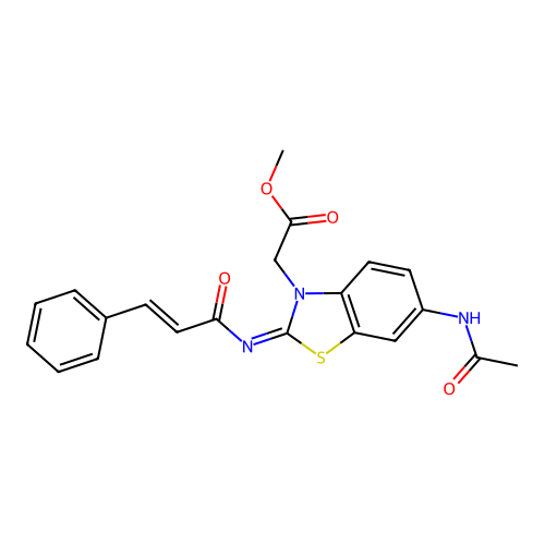 methyl 2-((Z)-6-acetamido-2-(cinnamoylimino)benzo[d]thiazol-3(2H)-yl)acetate structure