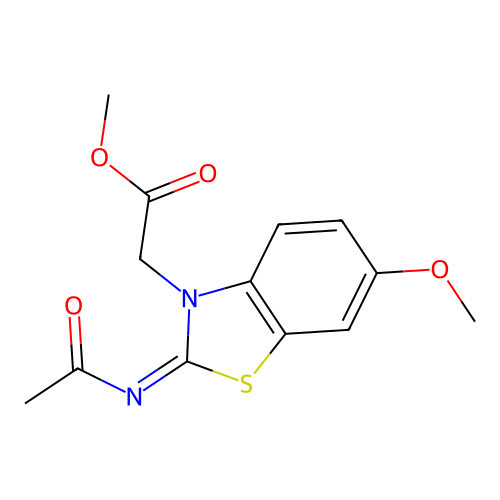 Methyl 2-(2-acetylimino-6-methoxy-1,3-benzothiazol-3-yl)acetate structure