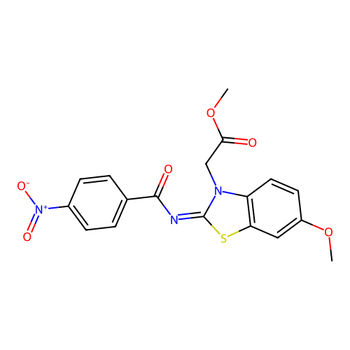 Methyl 2-[6-methoxy-2-(4-nitrobenzoyl)imino-1,3-benzothiazol-3-yl]acetate structure