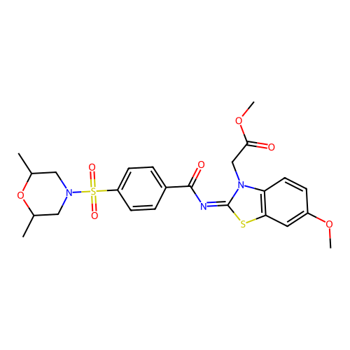 (Z)-methyl 2-(2-((4-((2,6-dimethylmorpholino)sulfonyl)benzoyl)imino)-6-methoxybenzo[d]thiazol-3(2H)-yl)acetate structure