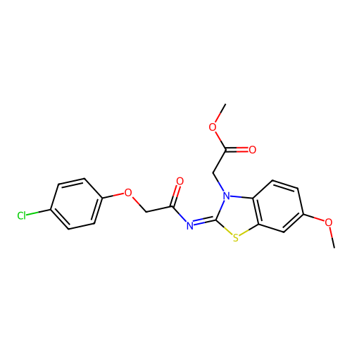 (Z)-methyl 2-(2-((2-(4-chlorophenoxy)acetyl)imino)-6-methoxybenzo[d]thiazol-3(2H)-yl)acetate structure