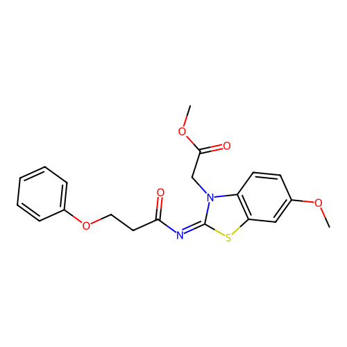 (Z)-methyl 2-(6-methoxy-2-((3-phenoxypropanoyl)imino)benzo[d]thiazol-3(2H)-yl)acetate structure