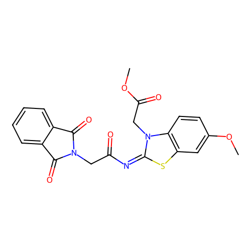 (Z)-methyl 2-(2-((2-(1,3-dioxoisoindolin-2-yl)acetyl)imino)-6-methoxybenzo[d]thiazol-3(2H)-yl)acetate structure