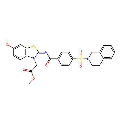 methyl 2-[2-[4-(3,4-dihydro-1H-isoquinolin-2-ylsulfonyl)benzoyl]imino-6-methoxy-1,3-benzothiazol-3-yl]acetate structure