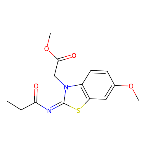 (Z)-methyl 2-(6-methoxy-2-(propionylimino)benzo[d]thiazol-3(2H)-yl)acetate structure