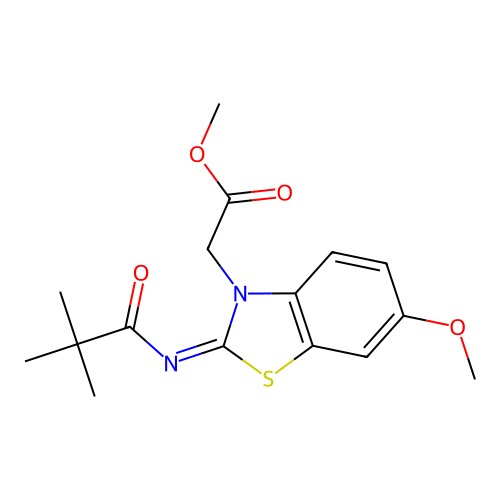 (Z)-methyl 2-(6-methoxy-2-(pivaloylimino)benzo[d]thiazol-3(2H)-yl)acetate structure