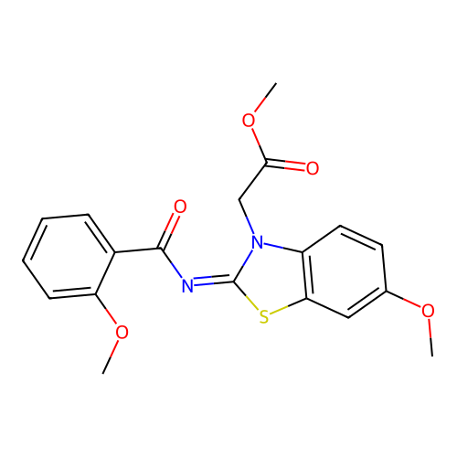 Methyl 2-[6-methoxy-2-(2-methoxybenzoyl)imino-1,3-benzothiazol-3-yl]acetate structure