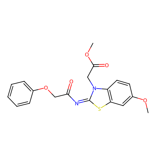 Methyl 2-[6-methoxy-2-(2-phenoxyacetyl)imino-1,3-benzothiazol-3-yl]acetate structure