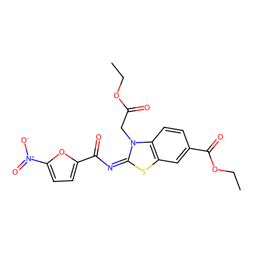 (Z)-ethyl 3-(2-ethoxy-2-oxoethyl)-2-((5-nitrofuran-2-carbonyl)imino)-2,3-dihydrobenzo[d]thiazole-6-carboxylate structure