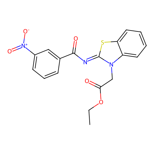 Ethyl 2-[2-(3-nitrobenzoyl)imino-1,3-benzothiazol-3-yl]acetate structure