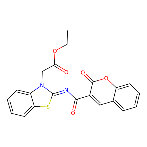 Ethyl 2-[2-(2-oxochromene-3-carbonyl)imino-1,3-benzothiazol-3-yl]acetate structure