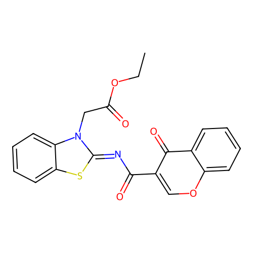 Ethyl 2-[2-(4-oxochromene-3-carbonyl)imino-1,3-benzothiazol-3-yl]acetate structure