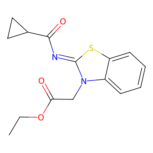 (Z)-ethyl 2-(2-((cyclopropanecarbonyl)imino)benzo[d]thiazol-3(2H)-yl)acetate structure