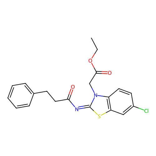 Ethyl 2-[6-chloro-2-(3-phenylpropanoylimino)-1,3-benzothiazol-3-yl]acetate structure