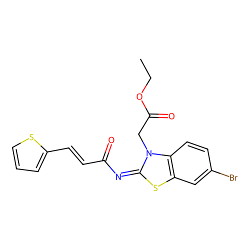 ethyl 2-((Z)-6-bromo-2-(((E)-3-(thiophen-2-yl)acryloyl)imino)benzo[d]thiazol-3(2H)-yl)acetate structure