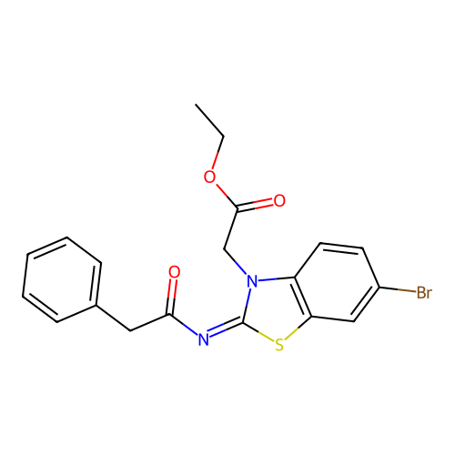 (Z)-ethyl 2-(6-bromo-2-((2-phenylacetyl)imino)benzo[d]thiazol-3(2H)-yl)acetate structure