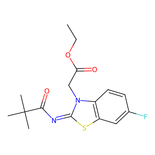 (Z)-ethyl 2-(6-fluoro-2-(pivaloylimino)benzo[d]thiazol-3(2H)-yl)acetate structure