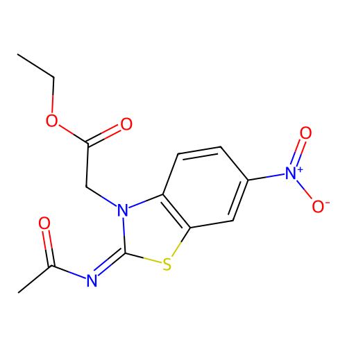 Ethyl 2-(2-acetylimino-6-nitro-1,3-benzothiazol-3-yl)acetate structure
