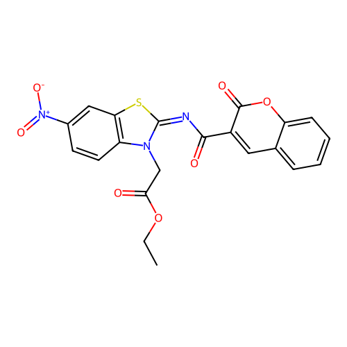 Ethyl 2-[6-nitro-2-(2-oxochromene-3-carbonyl)imino-1,3-benzothiazol-3-yl]acetate structure