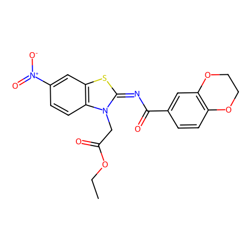 ethyl 2-[(2Z)-2-[(2,3-dihydro-1,4-benzodioxine-6-carbonyl)imino]-6-nitro-2,3-dihydro-1,3-benzothiazol-3-yl]acetate structure