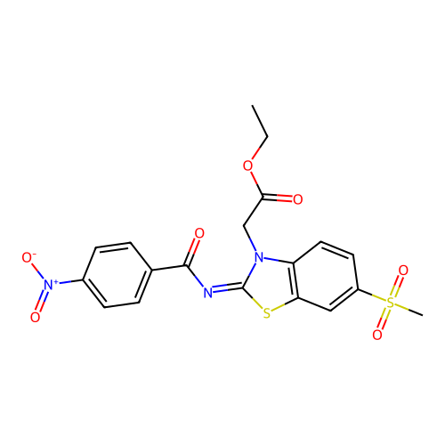 Ethyl 2-[6-methylsulfonyl-2-(4-nitrobenzoyl)imino-1,3-benzothiazol-3-yl]acetate structure