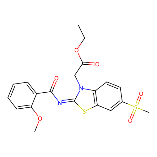 (Z)-ethyl 2-(2-((2-methoxybenzoyl)imino)-6-(methylsulfonyl)benzo[d]thiazol-3(2H)-yl)acetate structure