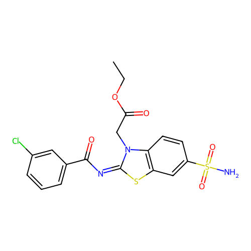 Ethyl 2-[2-(3-chlorobenzoyl)imino-6-sulfamoyl-1,3-benzothiazol-3-yl]acetate structure