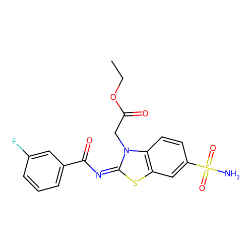 Ethyl 2-[2-(3-fluorobenzoyl)imino-6-sulfamoyl-1,3-benzothiazol-3-yl]acetate structure