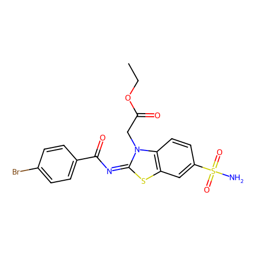 (Z)-ethyl 2-(2-((4-bromobenzoyl)imino)-6-sulfamoylbenzo[d]thiazol-3(2H)-yl)acetate structure