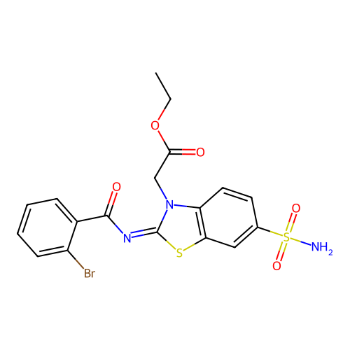 Ethyl 2-[2-(2-bromobenzoyl)imino-6-sulfamoyl-1,3-benzothiazol-3-yl]acetate structure