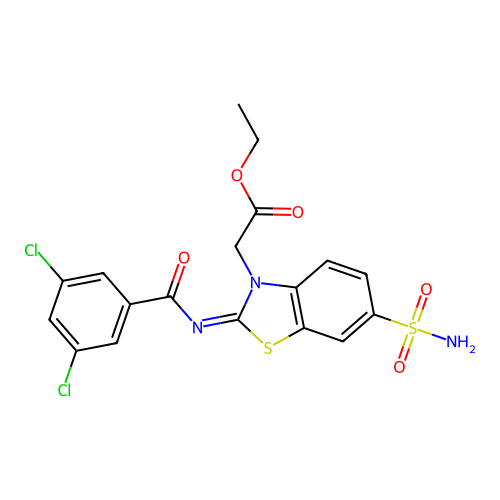 (Z)-ethyl 2-(2-((3,5-dichlorobenzoyl)imino)-6-sulfamoylbenzo[d]thiazol-3(2H)-yl)acetate structure