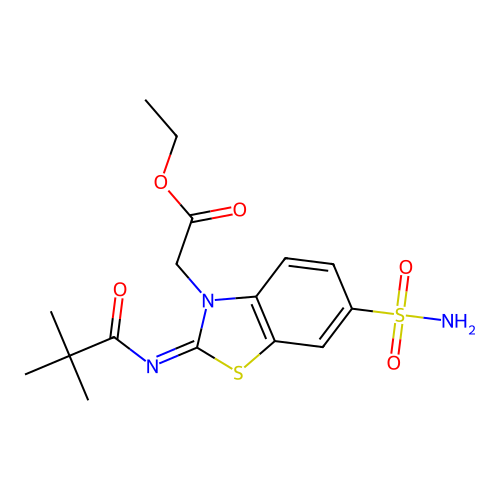 (Z)-ethyl 2-(2-(pivaloylimino)-6-sulfamoylbenzo[d]thiazol-3(2H)-yl)acetate structure