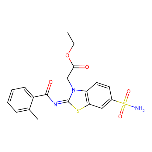 Ethyl 2-[2-(2-methylbenzoyl)imino-6-sulfamoyl-1,3-benzothiazol-3-yl]acetate structure
