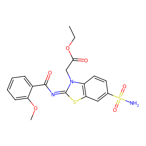 Ethyl 2-[2-(2-methoxybenzoyl)imino-6-sulfamoyl-1,3-benzothiazol-3-yl]acetate structure