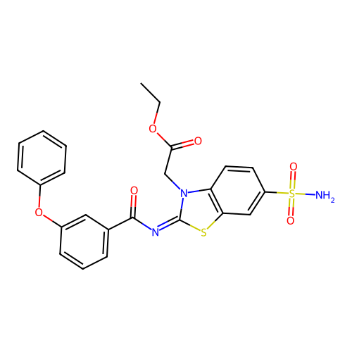 Ethyl 2-[2-(3-phenoxybenzoyl)imino-6-sulfamoyl-1,3-benzothiazol-3-yl]acetate structure