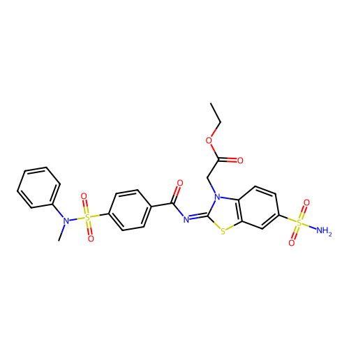 (Z)-ethyl 2-(2-((4-(N-methyl-N-phenylsulfamoyl)benzoyl)imino)-6-sulfamoylbenzo[d]thiazol-3(2H)-yl)acetate structure