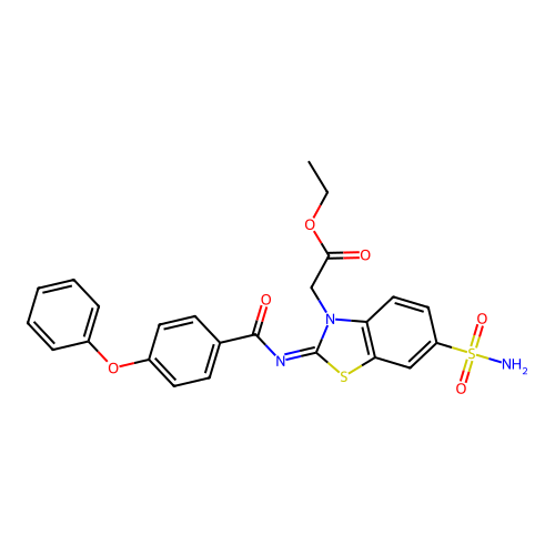 Ethyl 2-[2-(4-phenoxybenzoyl)imino-6-sulfamoyl-1,3-benzothiazol-3-yl]acetate structure