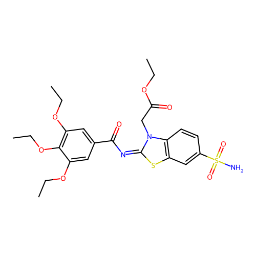 (Z)-ethyl 2-(6-sulfamoyl-2-((3,4,5-triethoxybenzoyl)imino)benzo[d]thiazol-3(2H)-yl)acetate structure