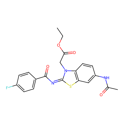 (Z)-ethyl 2-(6-acetamido-2-((4-fluorobenzoyl)imino)benzo[d]thiazol-3(2H)-yl)acetate structure