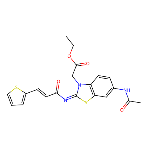 ethyl 2-((Z)-6-acetamido-2-(((E)-3-(thiophen-2-yl)acryloyl)imino)benzo[d]thiazol-3(2H)-yl)acetate structure
