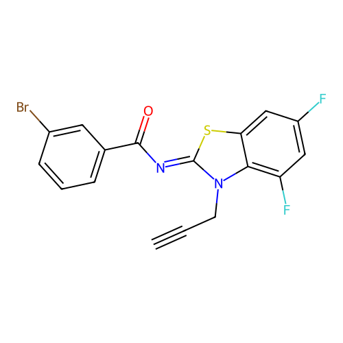 3-bromo-N-(4,6-difluoro-3-prop-2-ynyl-1,3-benzothiazol-2-ylidene)benzamide structure