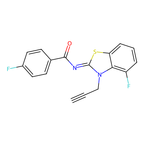 4-fluoro-N-(4-fluoro-3-prop-2-ynyl-1,3-benzothiazol-2-ylidene)benzamide structure