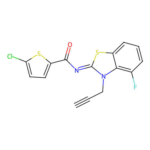 (Z)-5-chloro-N-(4-fluoro-3-(prop-2-yn-1-yl)benzo[d]thiazol-2(3H)-ylidene)thiophene-2-carboxamide structure