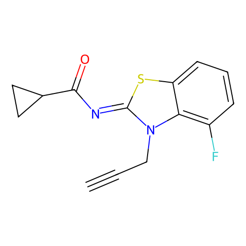 N-(4-fluoro-3-prop-2-ynyl-1,3-benzothiazol-2-ylidene)cyclopropanecarboxamide structure